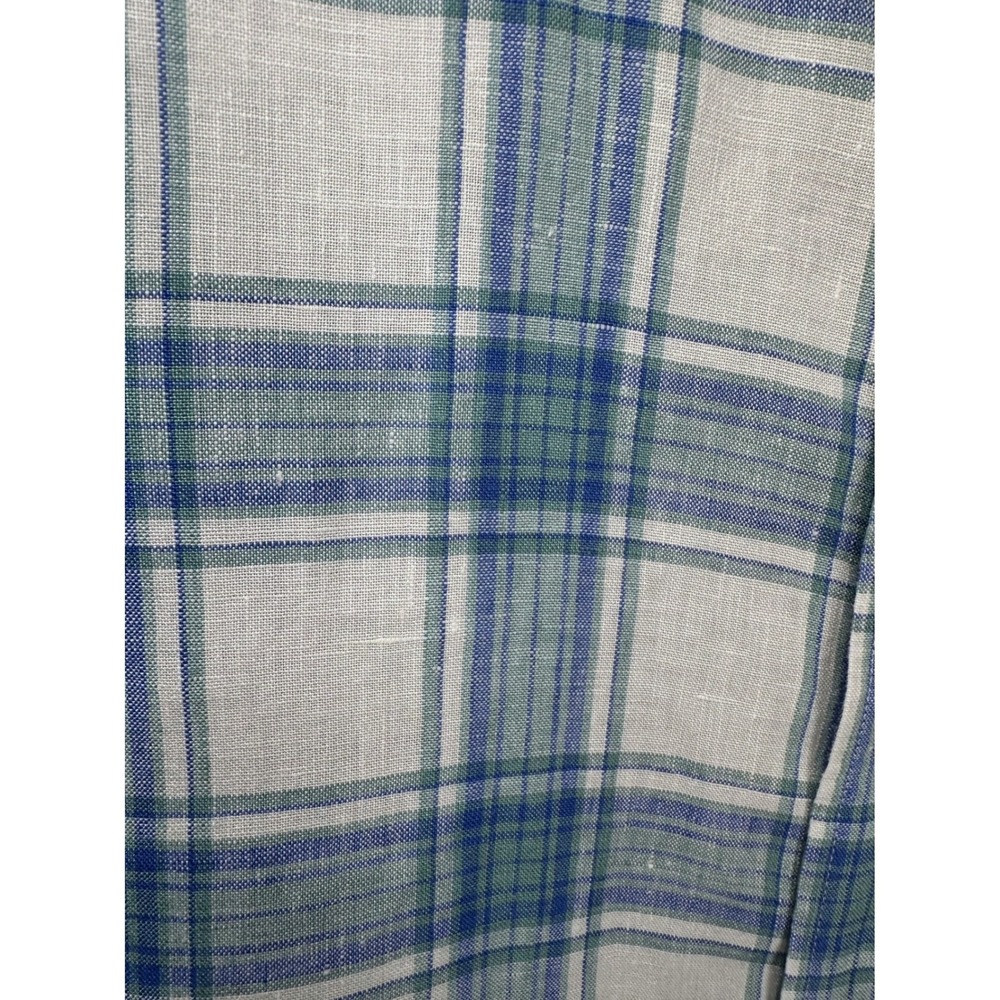 LL Bean Button Down Mens XXL Blue Green Plaid Linen Slightly Fitted Shirt Summer - Picture 4 of 7